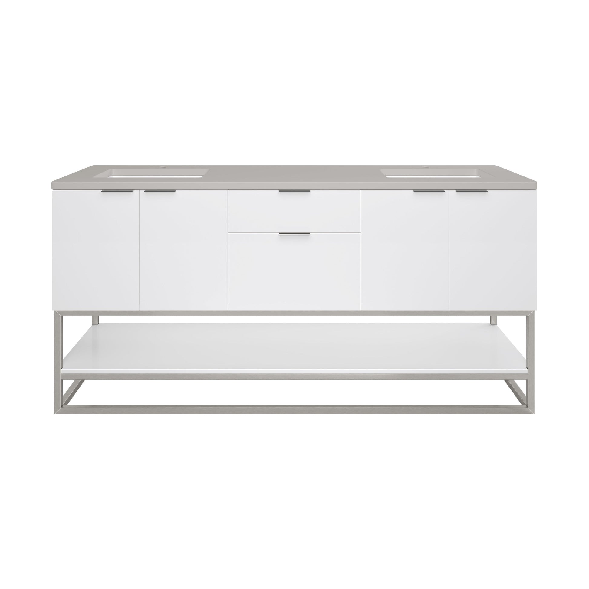 James Martin Vanities Brenlyn 72" W X 22" D X 34.65" H Glossy White Double Bath Vanity With Pietra Grey Quartz Top