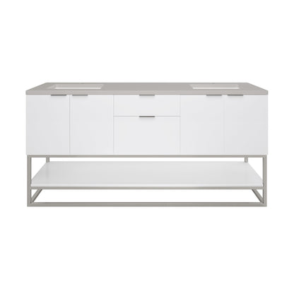 James Martin Vanities Brenlyn 72" W X 22" D X 34.65" H Glossy White Double Bath Vanity With Pietra Grey Quartz Top