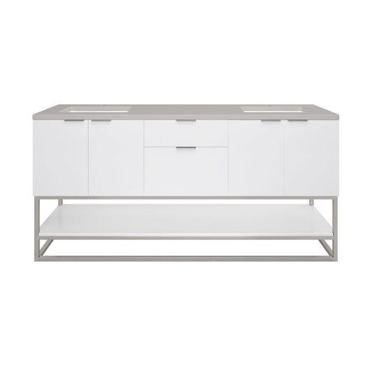 James Martin Vanities Brenlyn 72" W X 22" D X 34.65" H Glossy White Double Bath Vanity With Pietra Grey Quartz Top