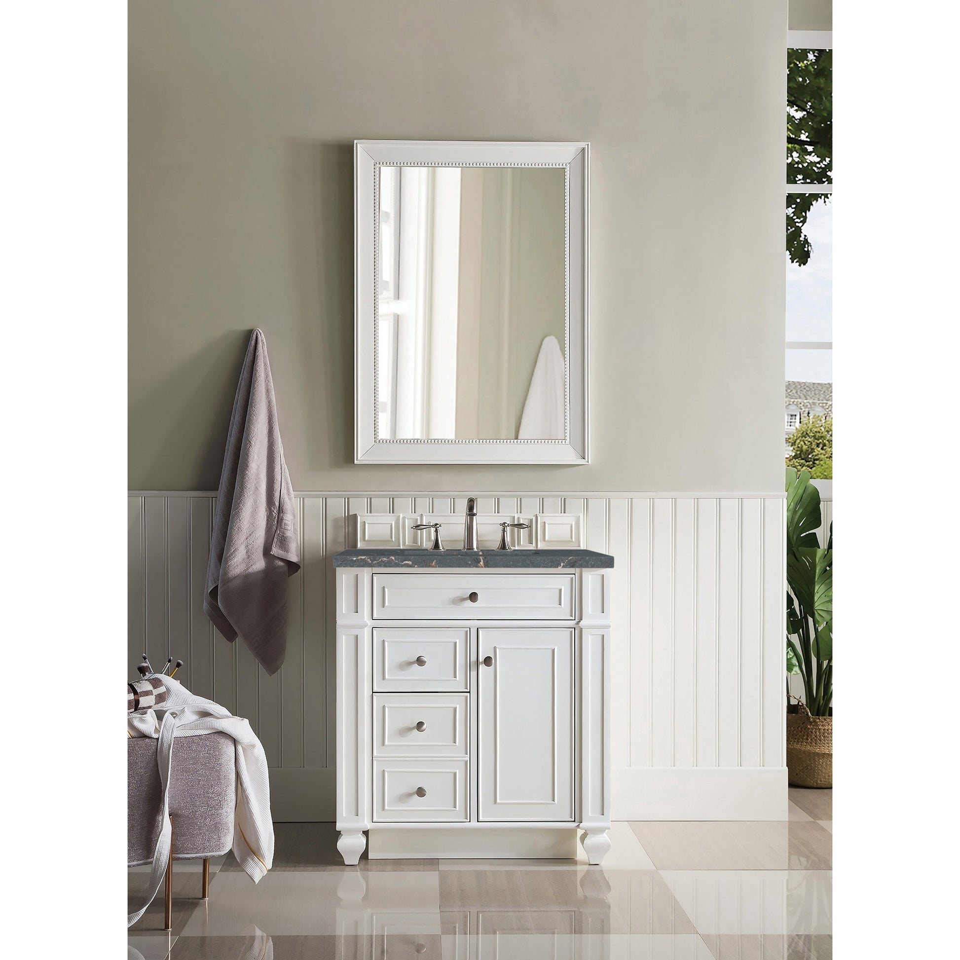 James Martin Vanities Bristol 30" Bright White Single Vanity With 3 cm Parisien Bleu Quartz Top