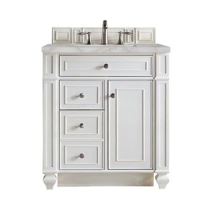 James Martin Vanities Bristol 30" Bright White Single Vanity With 3 cm Victorian Silver Quartz Top