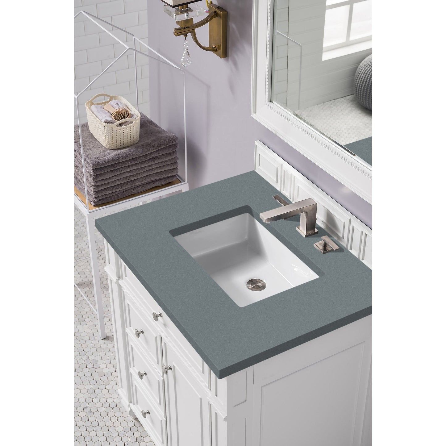 James Martin Vanities Bristol 30" Bright White Single Vanity With 3cm Cala Blue Quartz Top