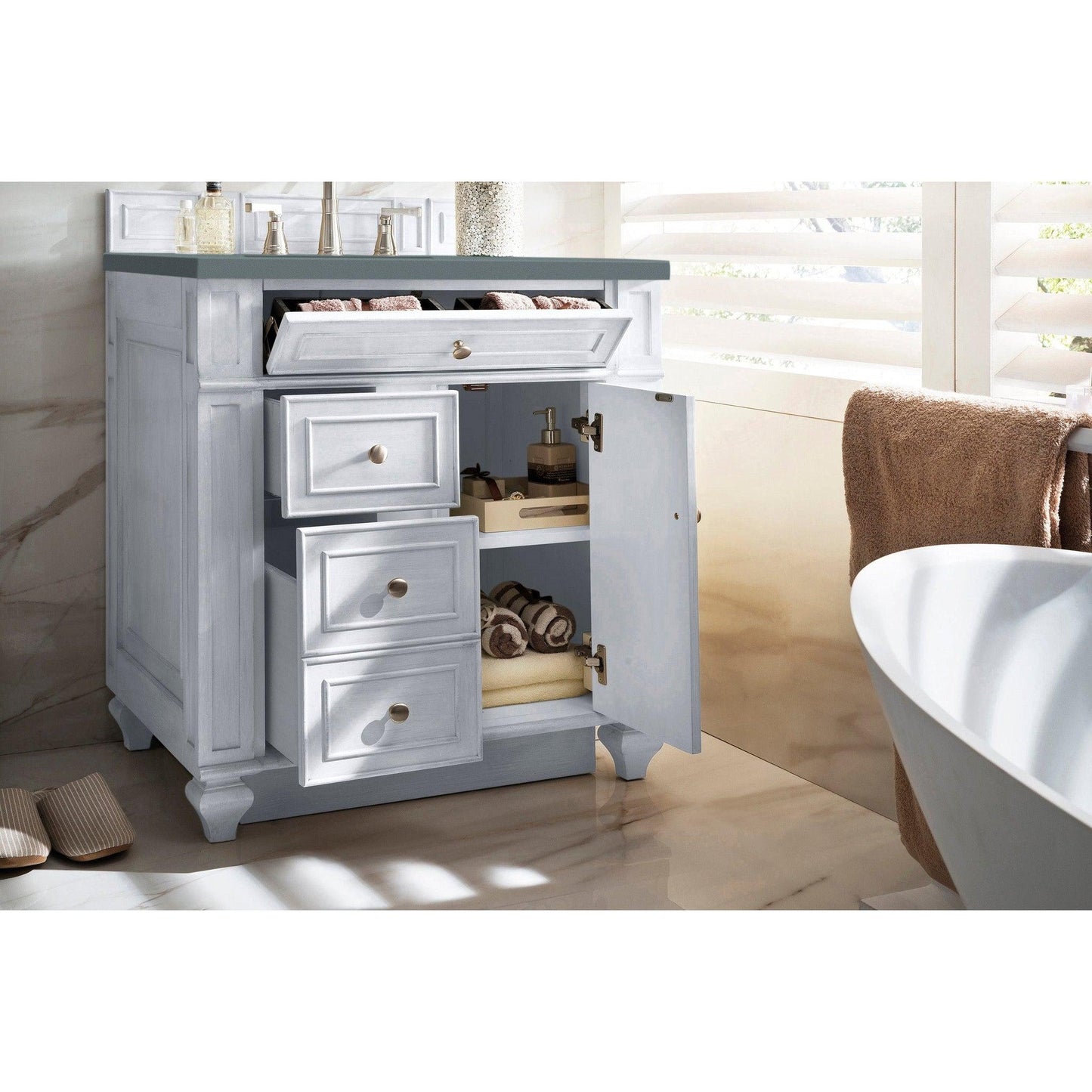 James Martin Vanities Bristol 30" Bright White Single Vanity With 3cm Cala Blue Quartz Top