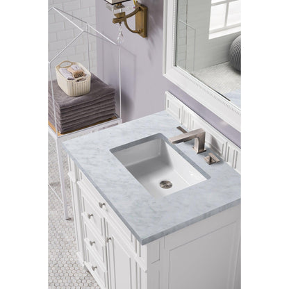 James Martin Vanities Bristol 30" Bright White Single Vanity With 3cm Carrara Marble Top