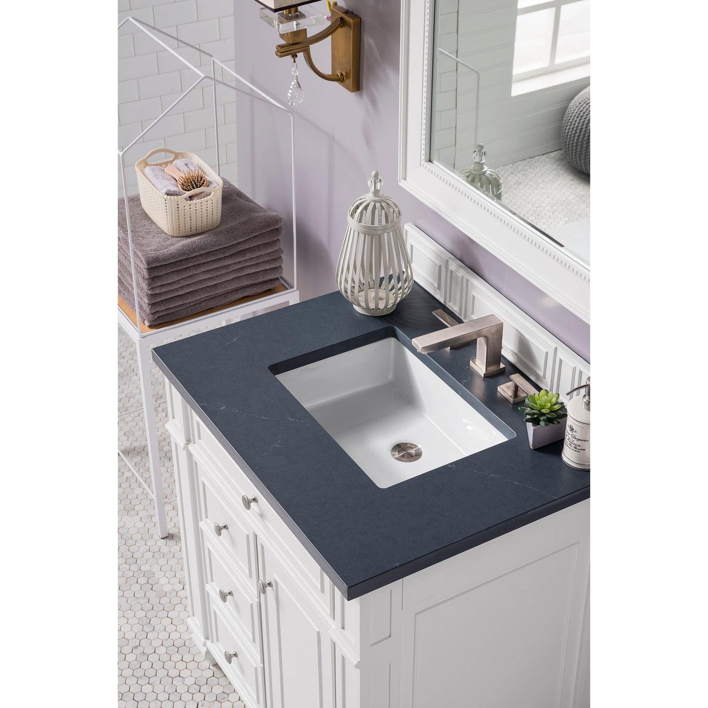 James Martin Vanities Bristol 30" Bright White Single Vanity With 3cm Charcoal Soapstone Quartz Top