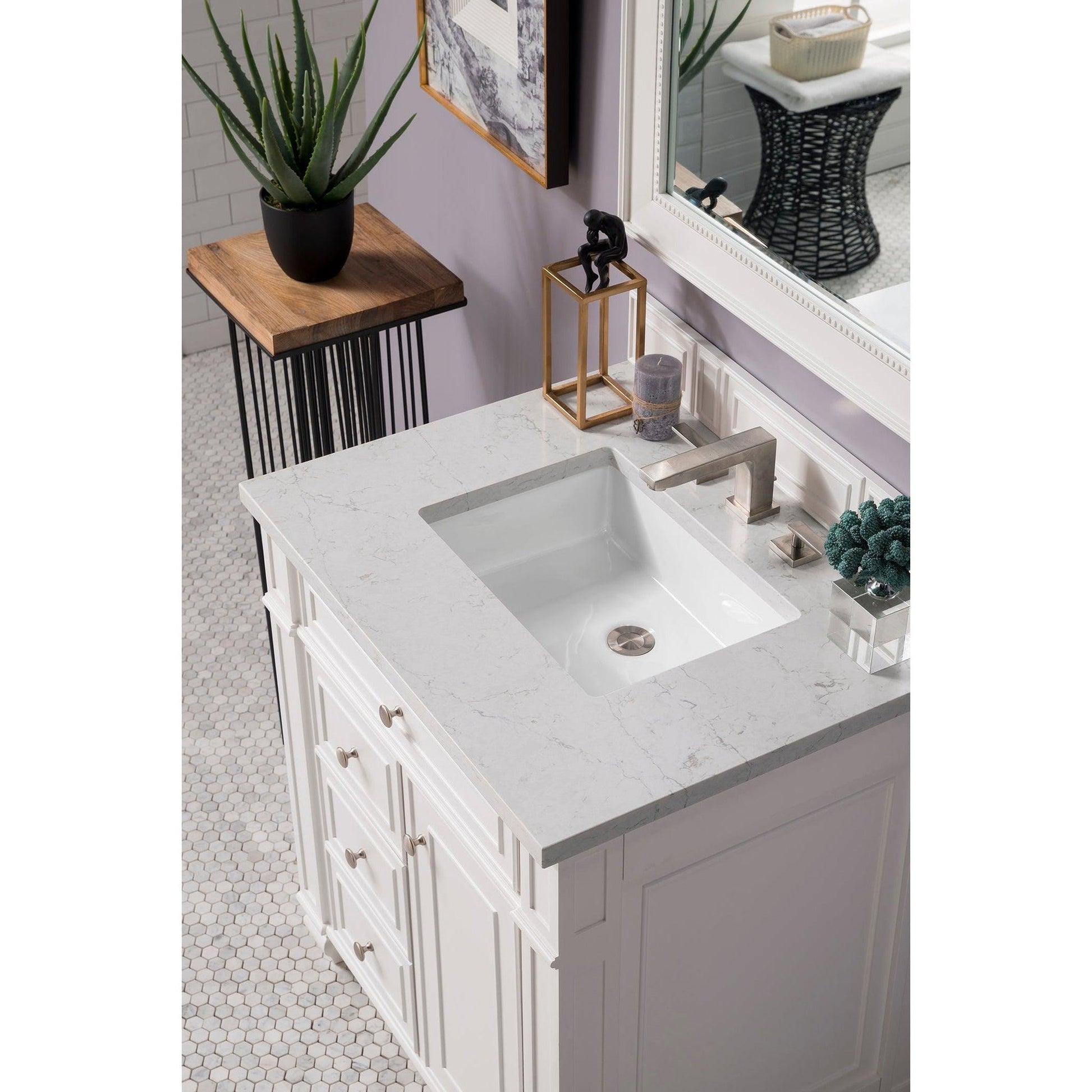 James Martin Vanities Bristol 30" Bright White Single Vanity With 3cm Eternal Jasmine Pearl Quartz Top