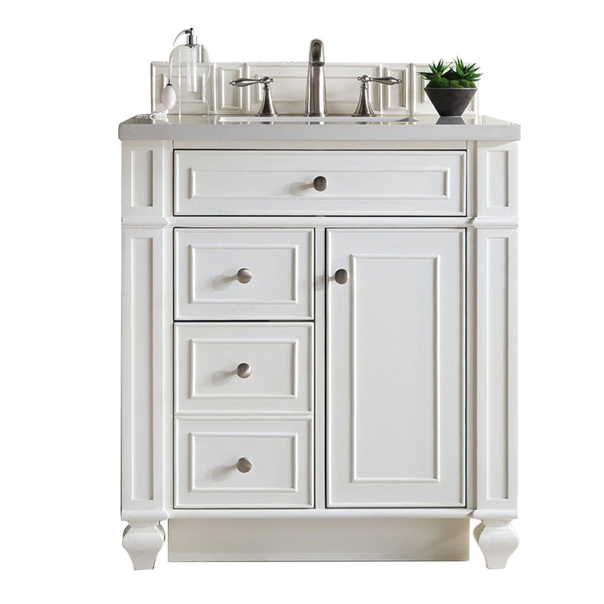 James Martin Vanities Bristol 30" Bright White Single Vanity With 3cm Eternal Jasmine Pearl Quartz Top