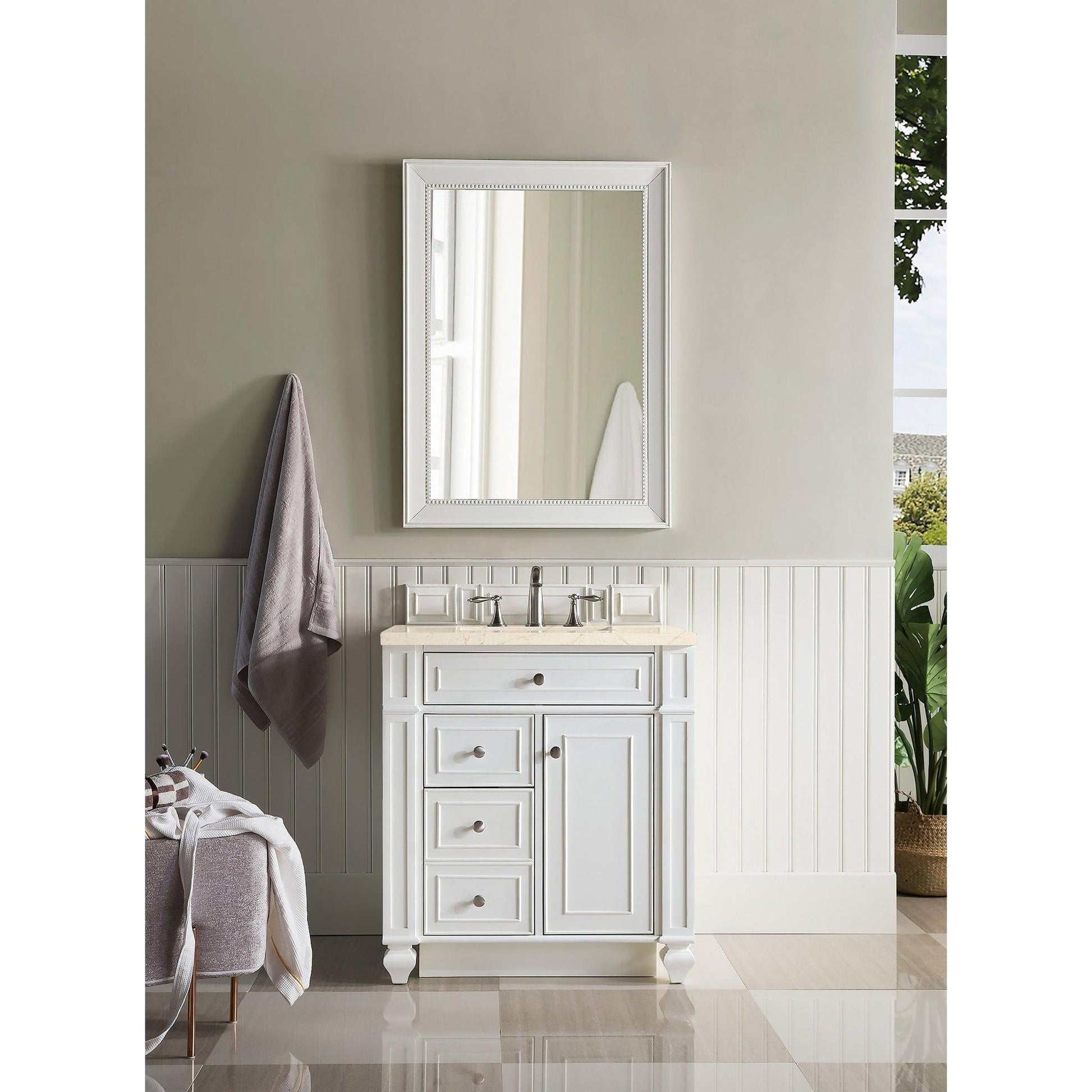 James Martin Vanities Bristol 30" Bright White Single Vanity With 3cm Eternal Marfil Quartz Top