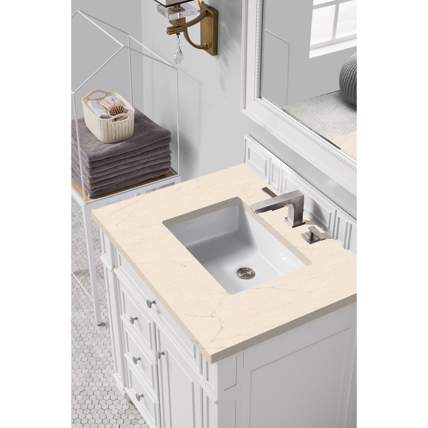 James Martin Vanities Bristol 30" Bright White Single Vanity With 3cm Eternal Marfil Quartz Top