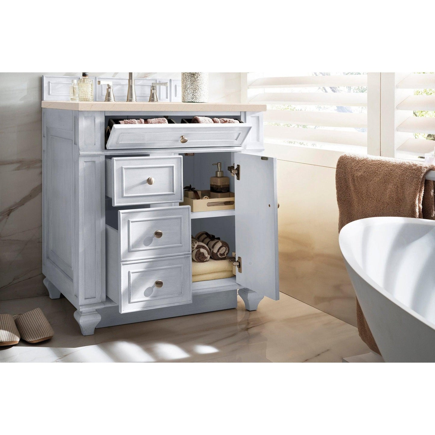 James Martin Vanities Bristol 30" Bright White Single Vanity With 3cm Eternal Marfil Quartz Top