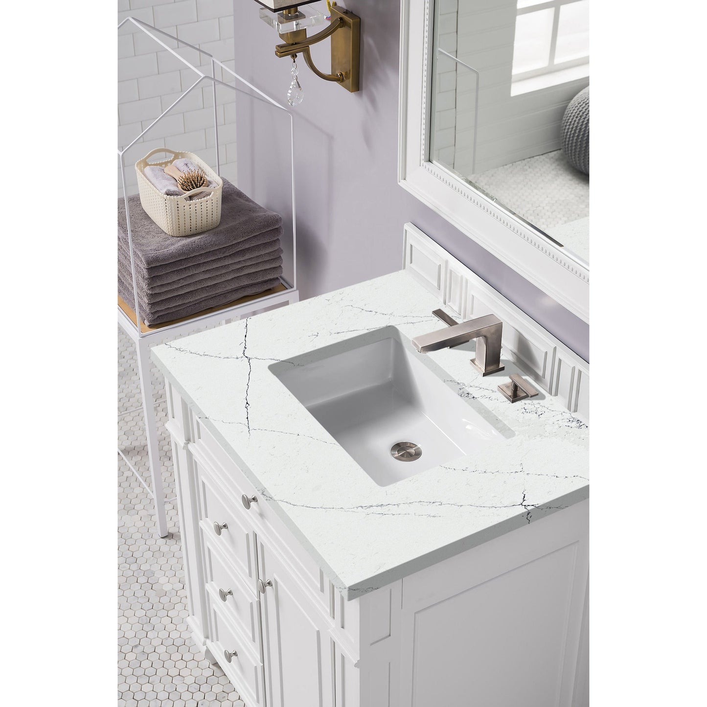 James Martin Vanities Bristol 30" Bright White Single Vanity With 3cm Ethereal Noctis Quartz Top