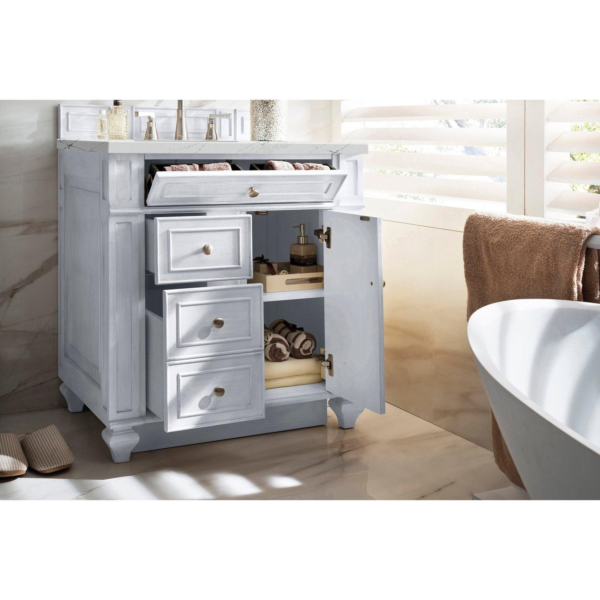 James Martin Vanities Bristol 30" Bright White Single Vanity With 3cm Ethereal Noctis Quartz Top