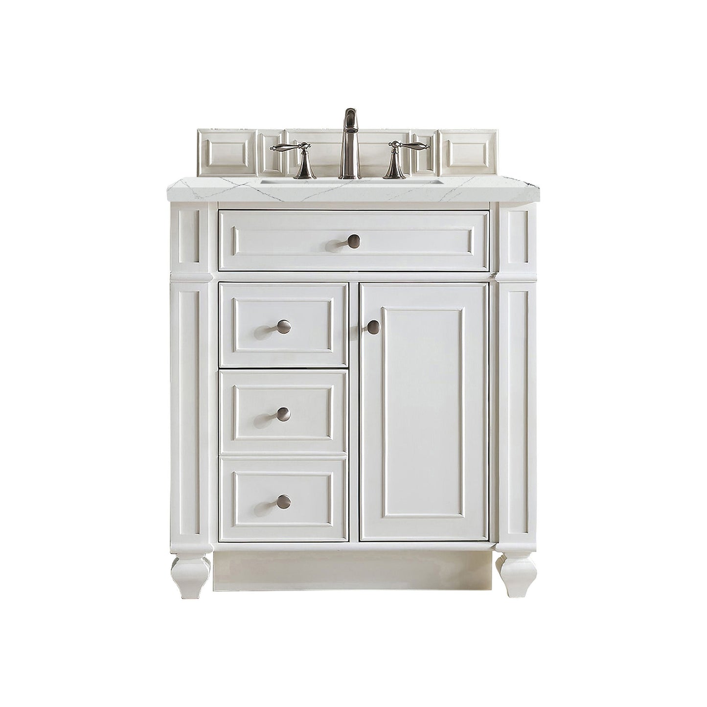 James Martin Vanities Bristol 30" Bright White Single Vanity With 3cm Ethereal Noctis Quartz Top