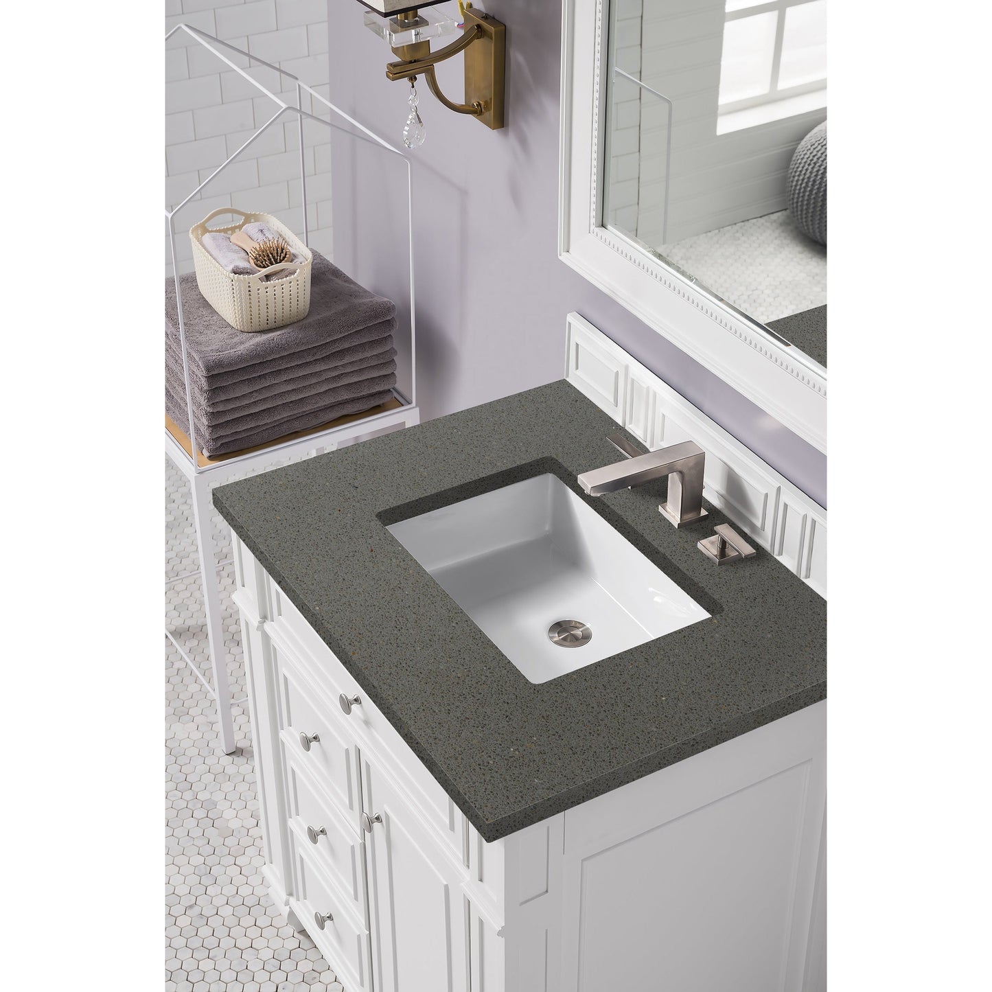 James Martin Vanities Bristol 30" Bright White Single Vanity With 3cm Grey Expo Quartz Top