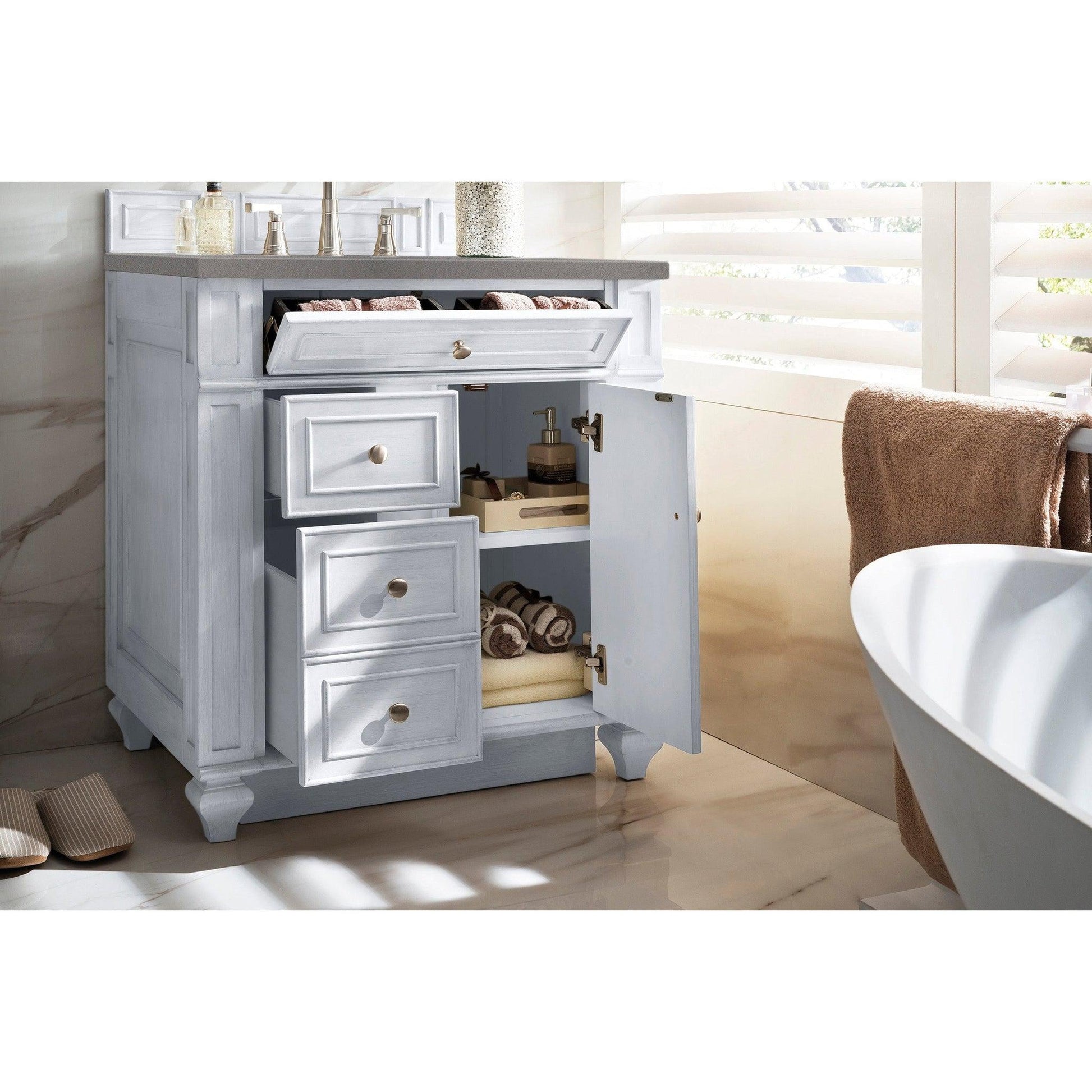 James Martin Vanities Bristol 30" Bright White Single Vanity With 3cm Grey Expo Quartz Top