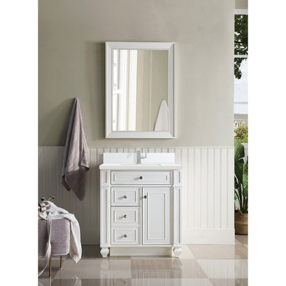 James Martin Vanities Bristol 30" Bright White Single Vanity With Single Hole 3 cm White Zeus Quartz Top & Backsplash