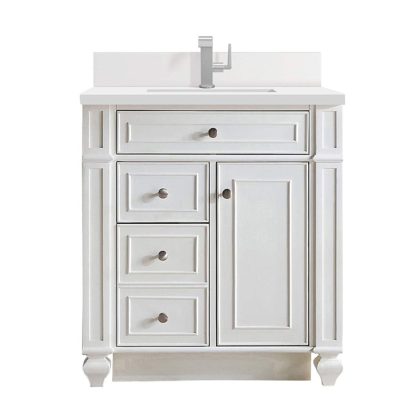 James Martin Vanities Bristol 30" Bright White Single Vanity With Single Hole 3 cm White Zeus Quartz Top & Backsplash