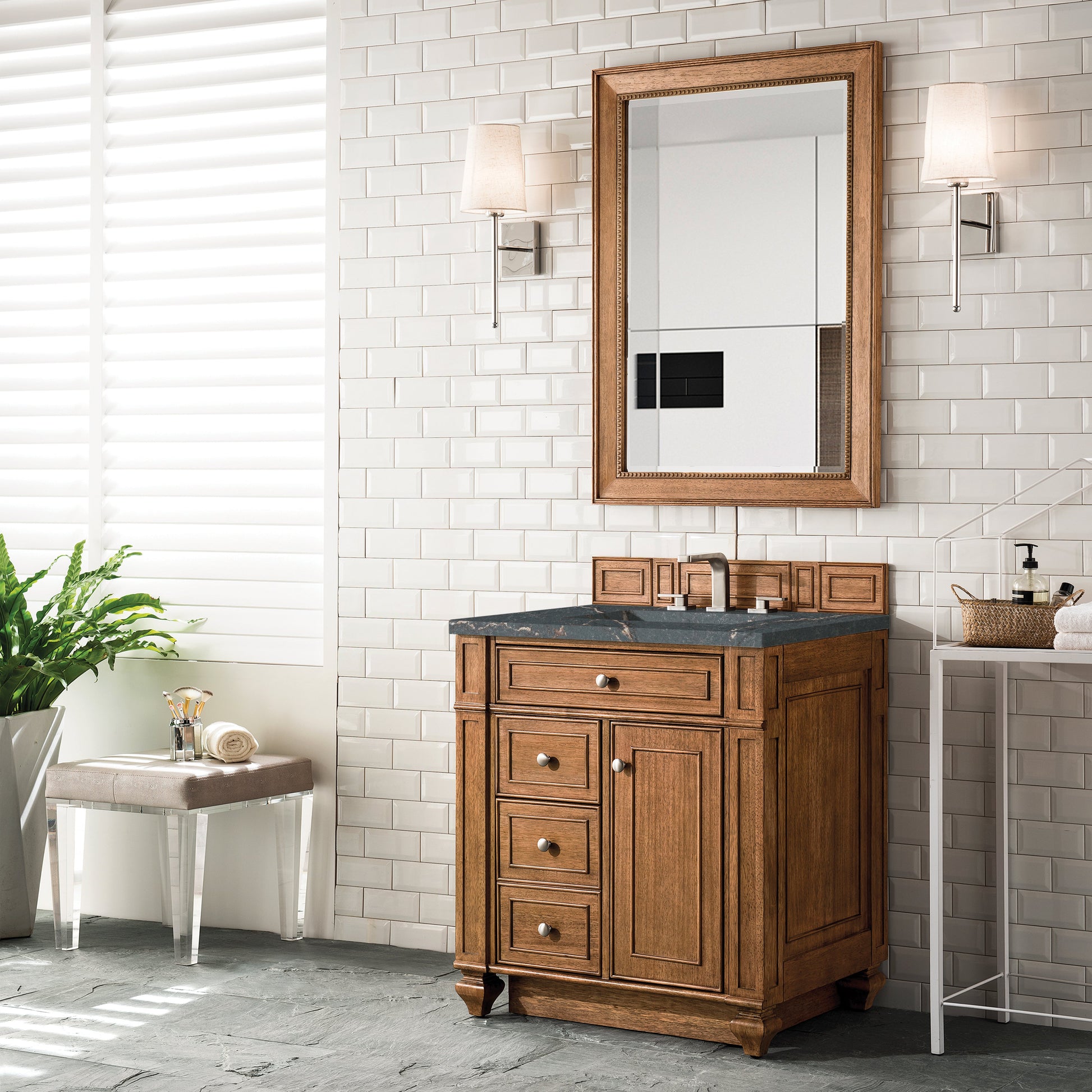 James Martin Vanities Bristol 30" Saddle Brown Single Vanity With 3 cm Parisien Bleu Quartz Top