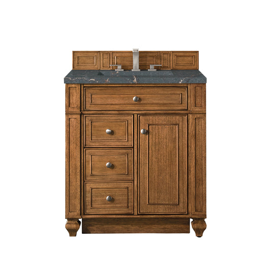 James Martin Vanities Bristol 30" Saddle Brown Single Vanity With 3 cm Parisien Bleu Quartz Top