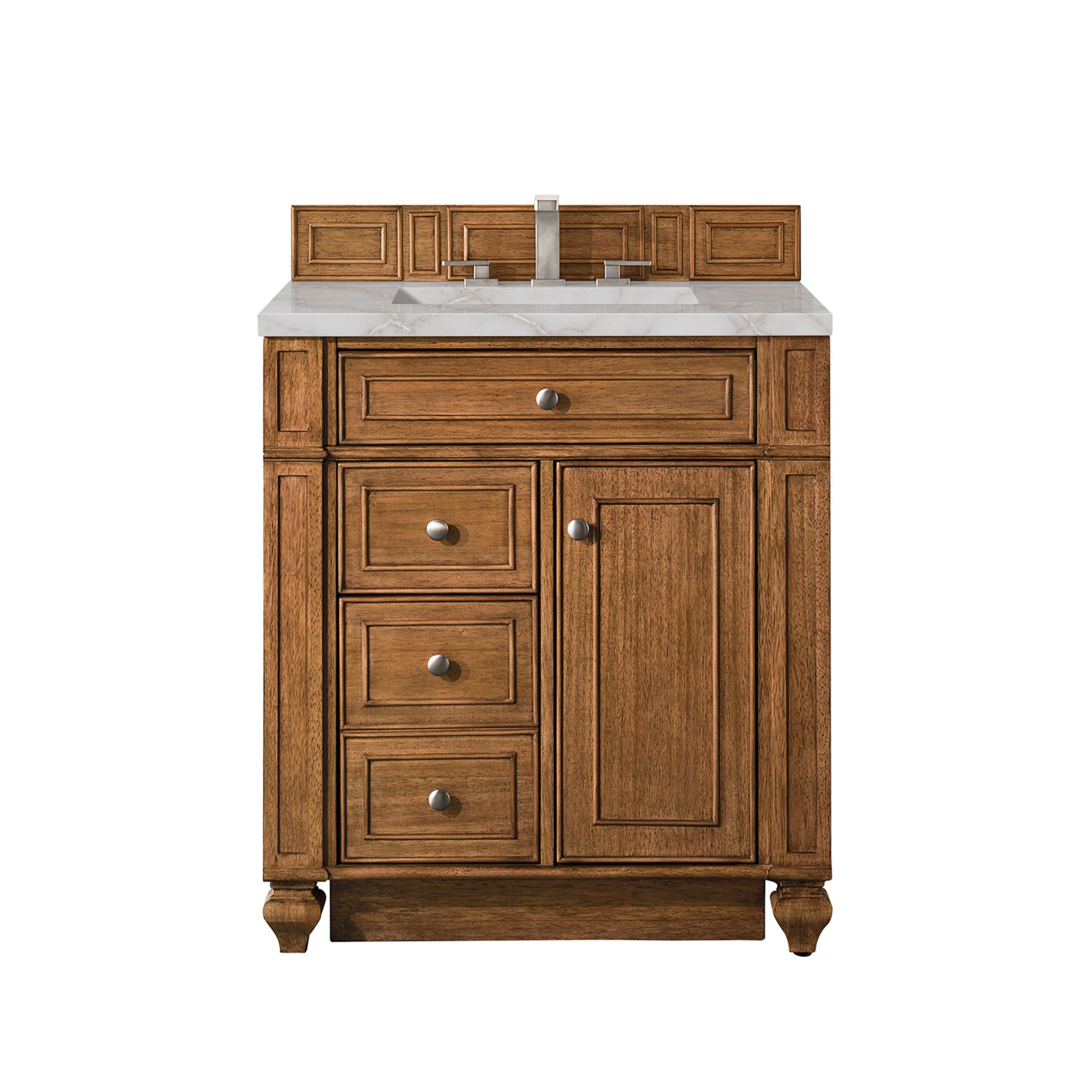 James Martin Vanities Bristol 30" Saddle Brown Single Vanity With 3 cm Victorian Silver Quartz Top