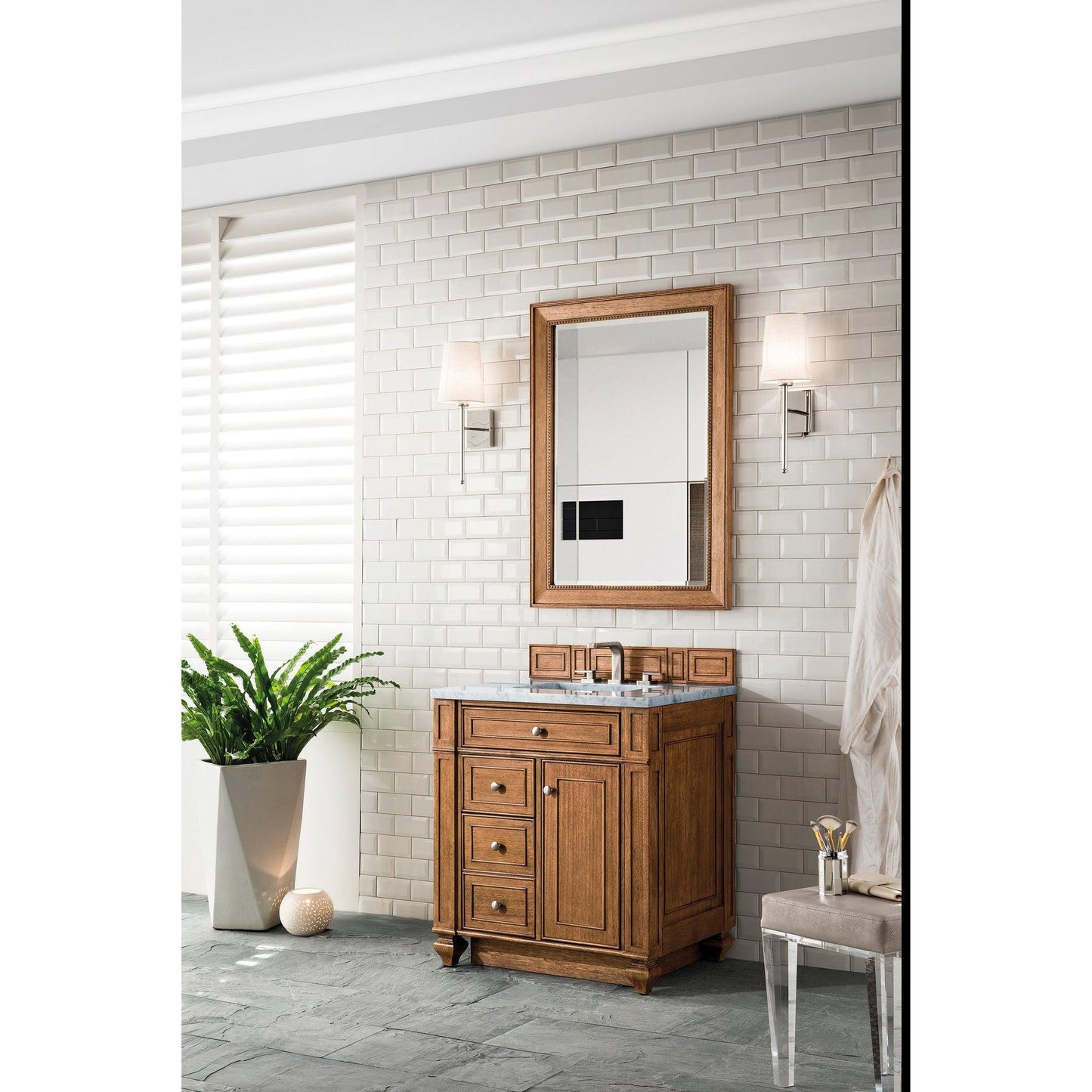 James Martin Vanities Bristol 30" Saddle Brown Single Vanity With 3cm Arctic Fall Solid Surface Top