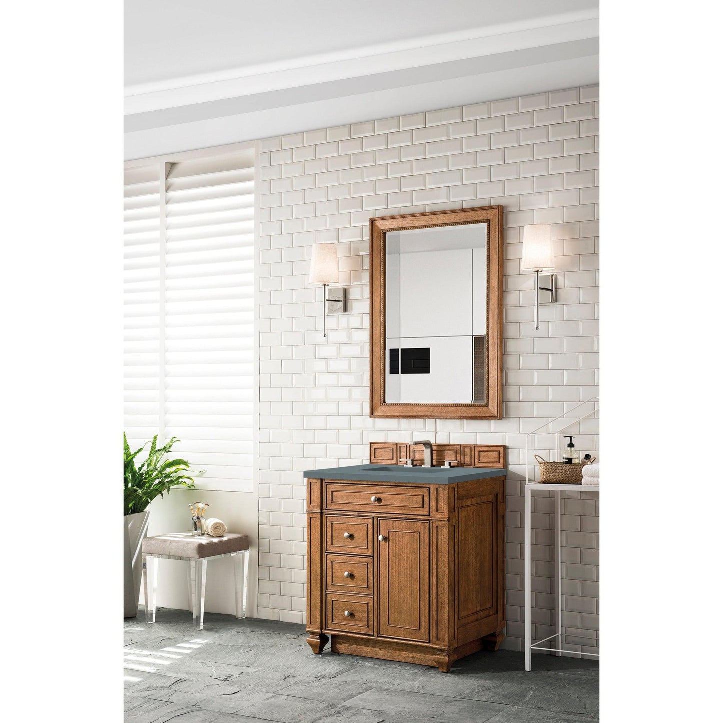 James Martin Vanities Bristol 30" Saddle Brown Single Vanity With 3cm Cala Blue Quartz Top