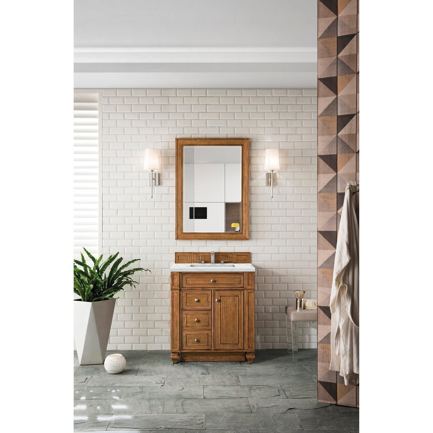 James Martin Vanities Bristol 30" Saddle Brown Single Vanity With 3cm Ethereal Noctis Quartz Top