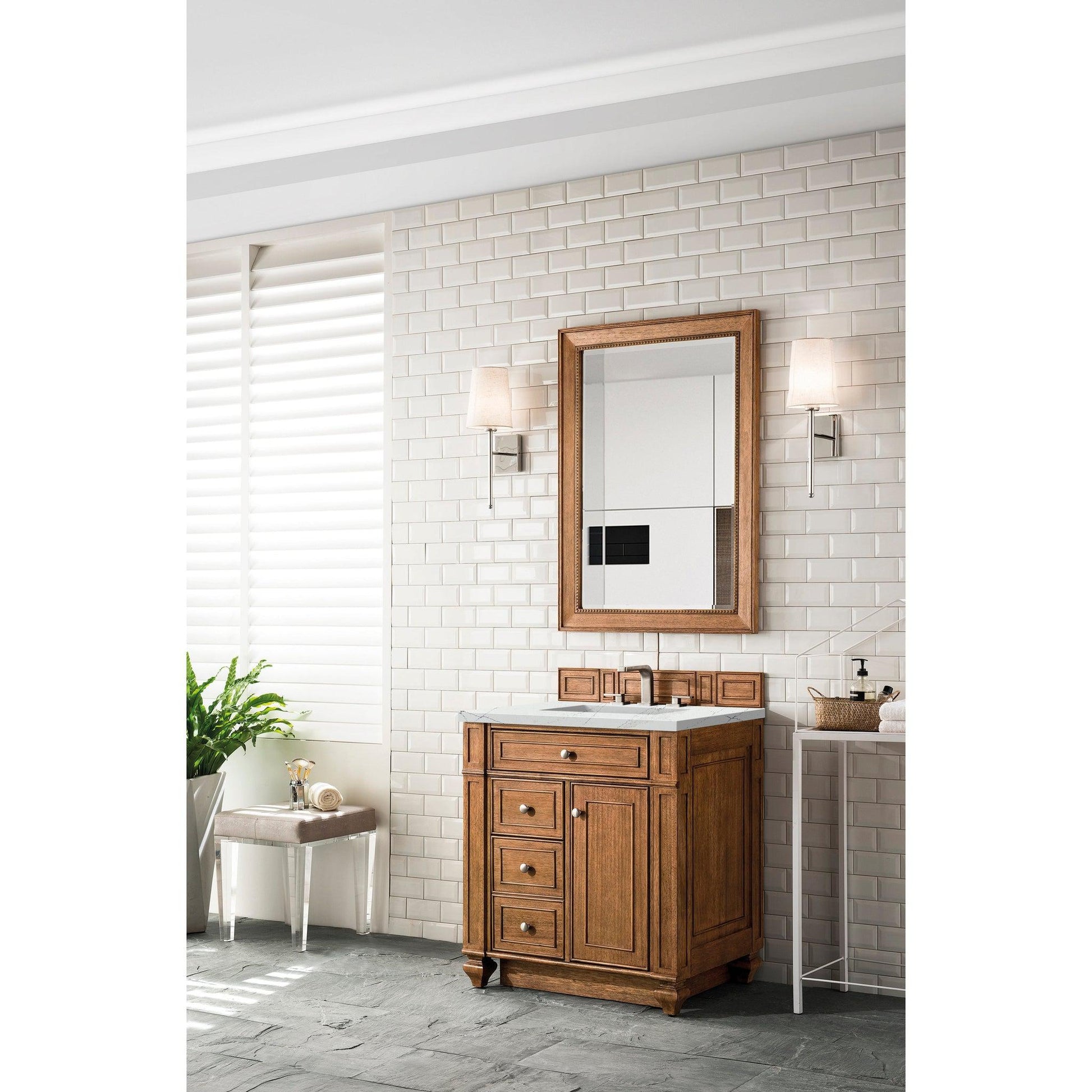 James Martin Vanities Bristol 30" Saddle Brown Single Vanity With 3cm Ethereal Noctis Quartz Top