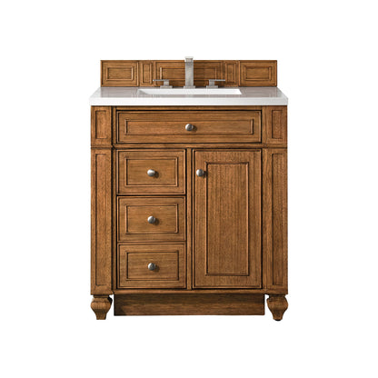 James Martin Vanities Bristol 30" Saddle Brown Single Vanity With 3cm White Zeus Quartz Top