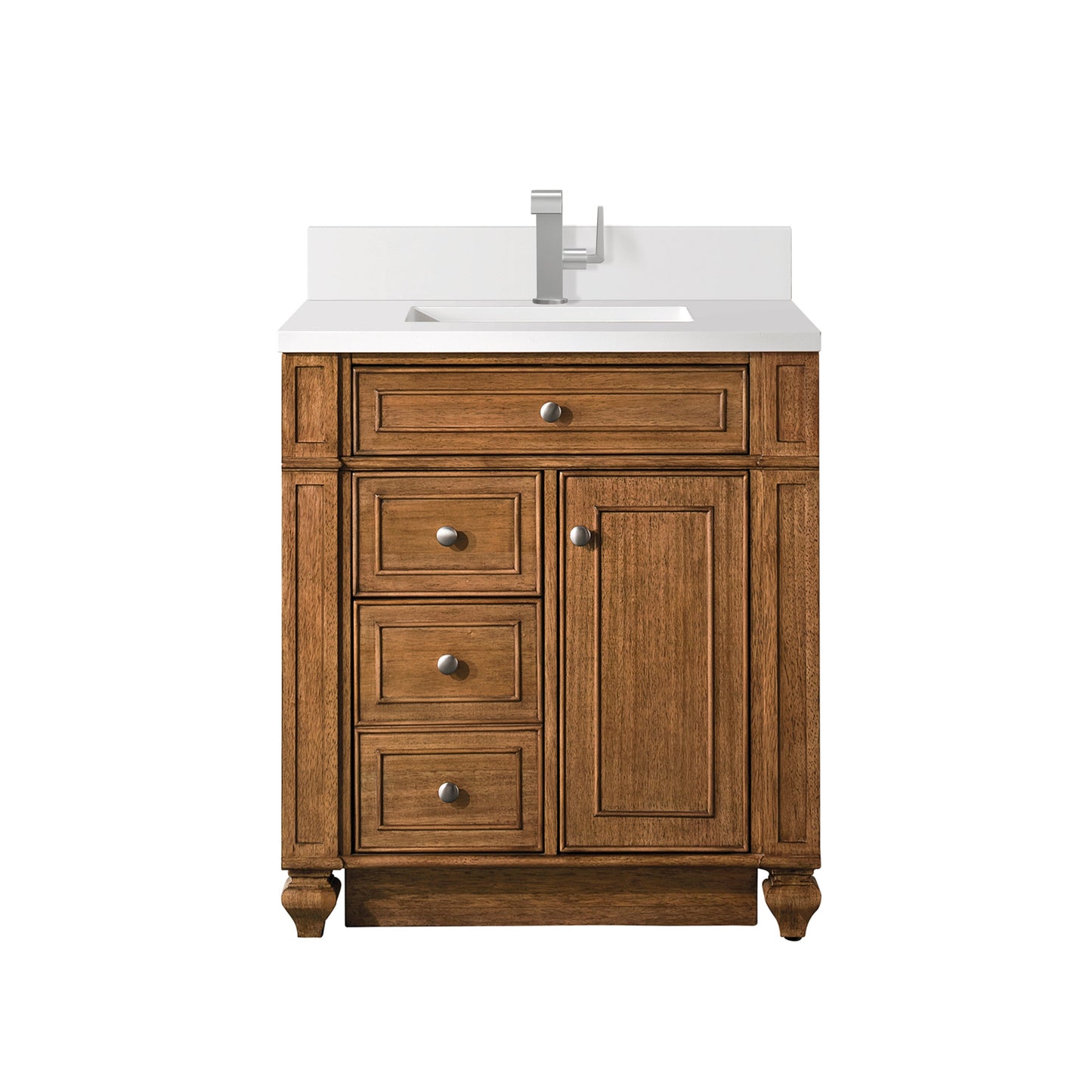 James Martin Vanities Bristol 30" Saddle Brown Single Vanity With Single Hole 3 cm White Zeus Quartz Top & Backsplash