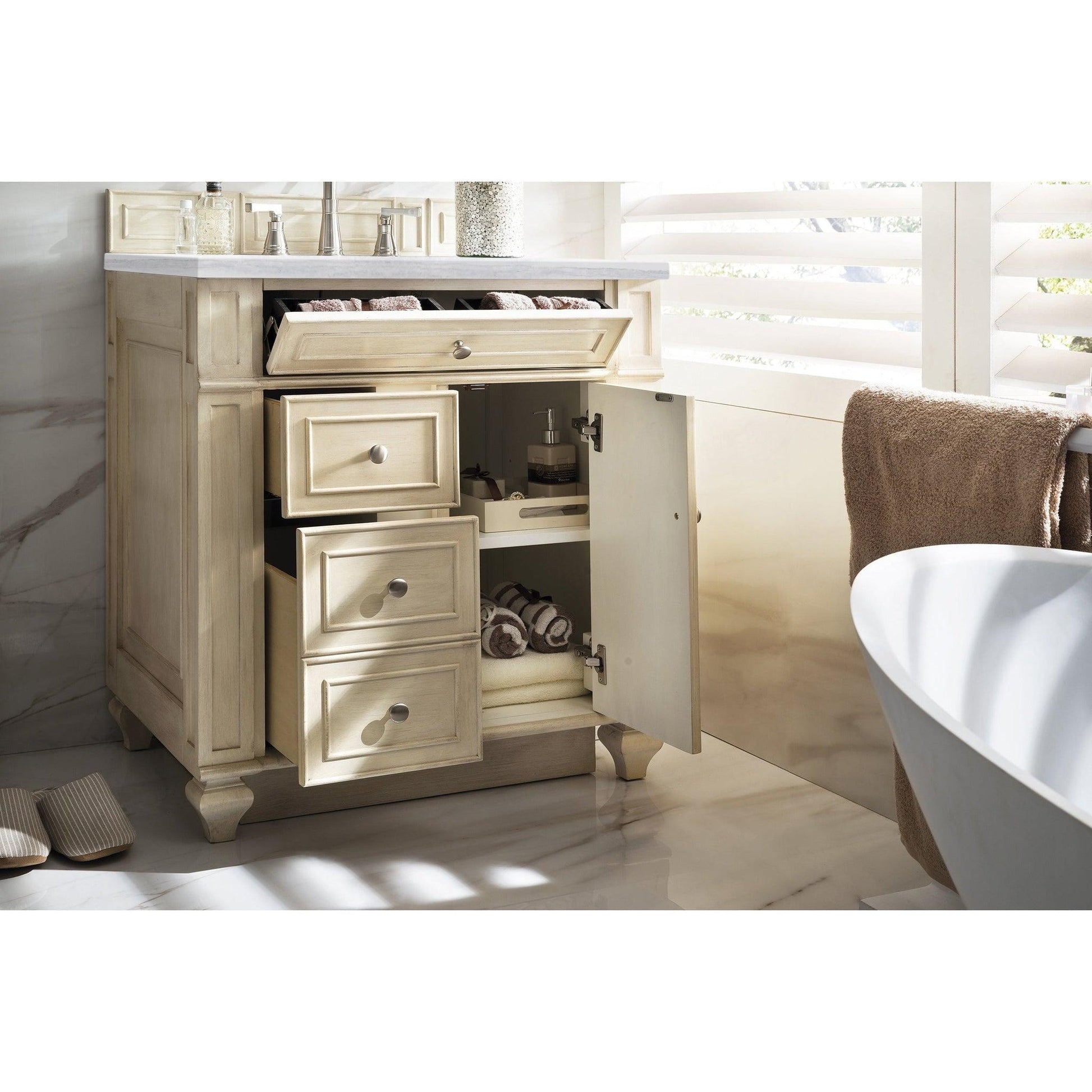 James Martin Vanities Bristol 30" Vintage Vanilla Single Vanity With 3cm Arctic Fall Solid Surface Top