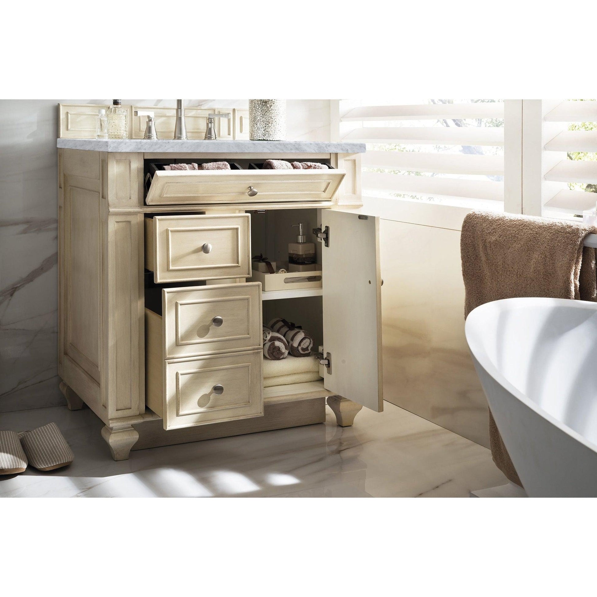 James Martin Vanities Bristol 30" Vintage Vanilla Single Vanity With 3cm Carrara Marble Top