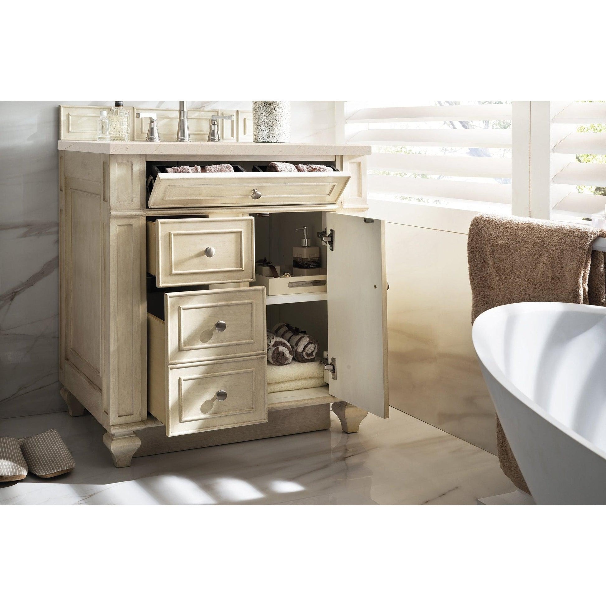 James Martin Vanities Bristol 30" Vintage Vanilla Single Vanity With 3cm Eternal Marfil Quartz Top