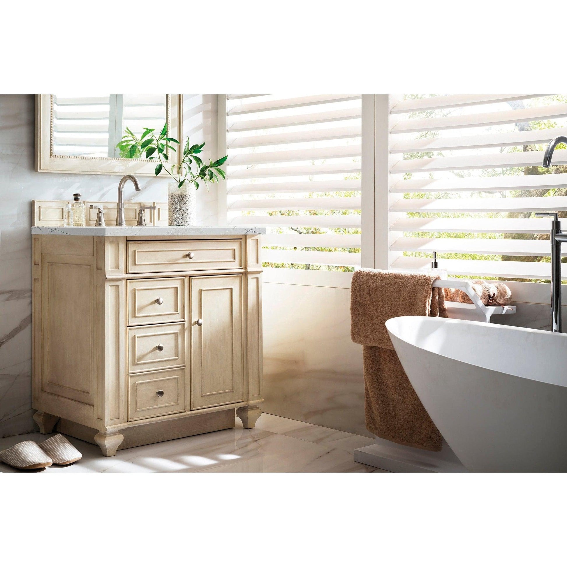 James Martin Vanities Bristol 30" Vintage Vanilla Single Vanity With 3cm Ethereal Noctis Quartz Top