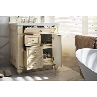 James Martin Vanities Bristol 30" Vintage Vanilla Single Vanity With 3cm Ethereal Noctis Quartz Top