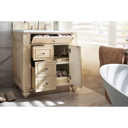 James Martin Vanities Bristol 30" Vintage Vanilla Single Vanity With 3cm White Zeus Quartz Top