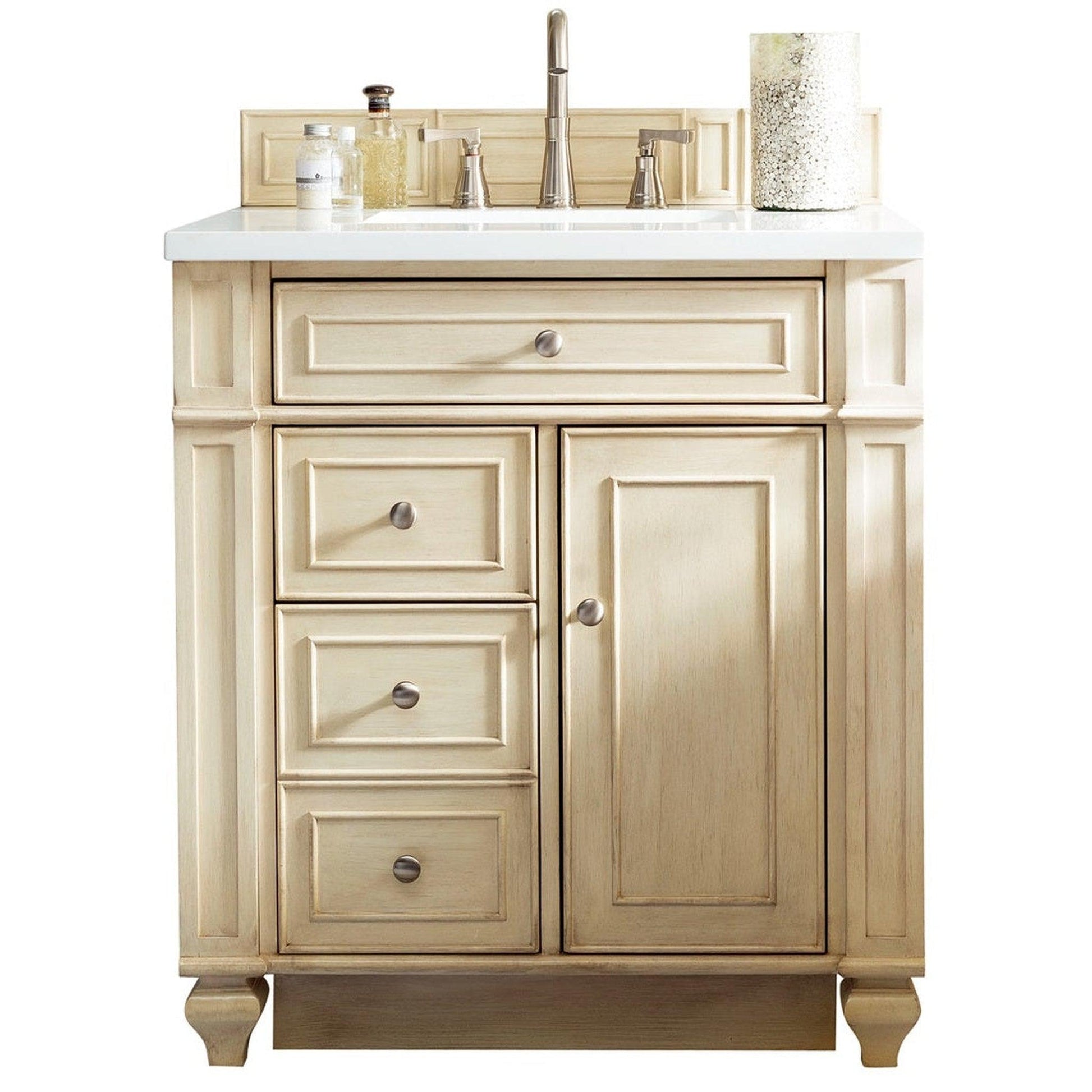 James Martin Vanities Bristol 30" Vintage Vanilla Single Vanity With 3cm White Zeus Quartz Top