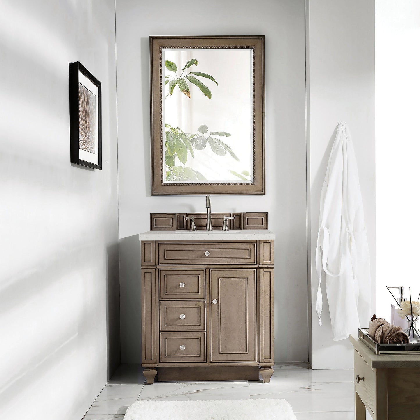 James Martin Vanities Bristol 30" Whitewashed Walnut Single Vanity With 3 cm Lime Delight Quartz Top