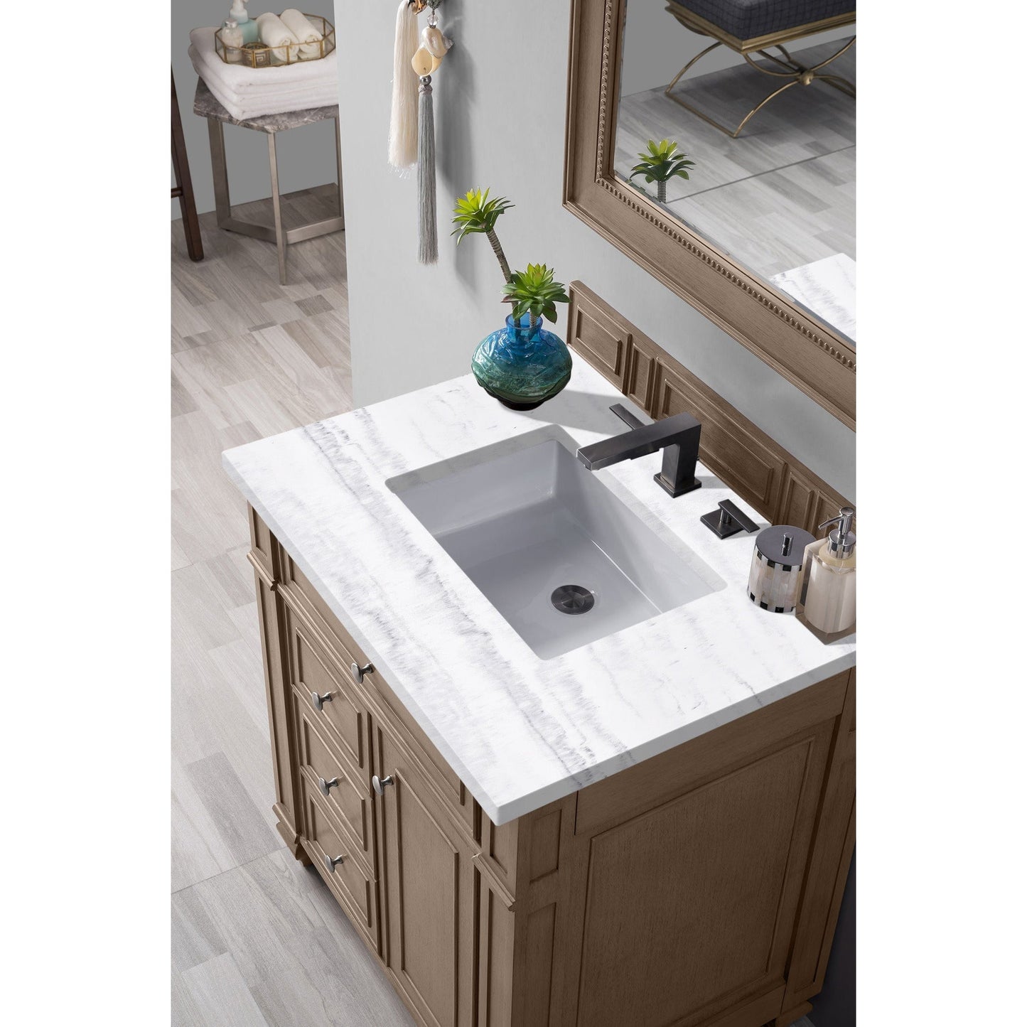 James Martin Vanities Bristol 30" Whitewashed Walnut Single Vanity With 3cm Arctic Fall Solid Surface Top