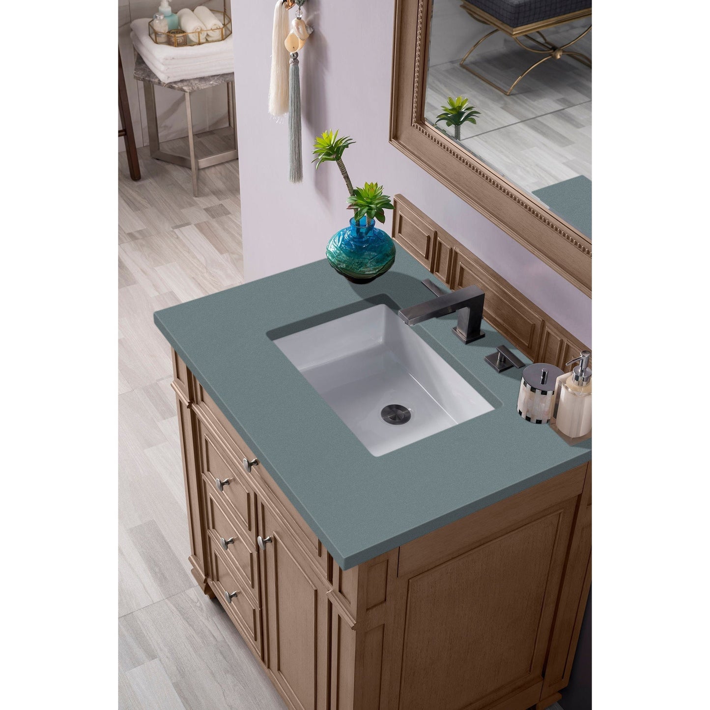 James Martin Vanities Bristol 30" Whitewashed Walnut Single Vanity With 3cm Cala Blue Quartz Top