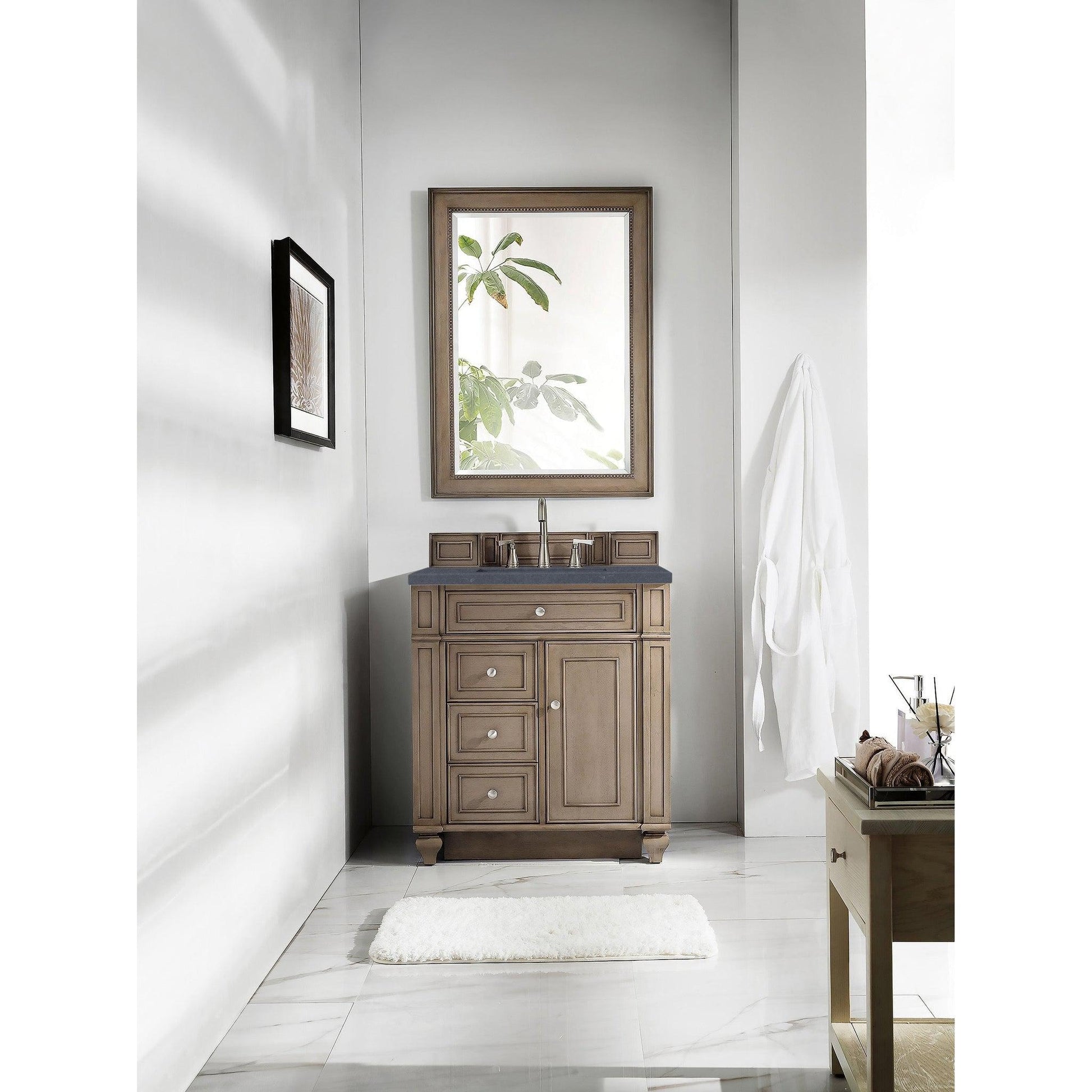 James Martin Vanities Bristol 30" Whitewashed Walnut Single Vanity With 3cm Charcoal Soapstone Quartz Top