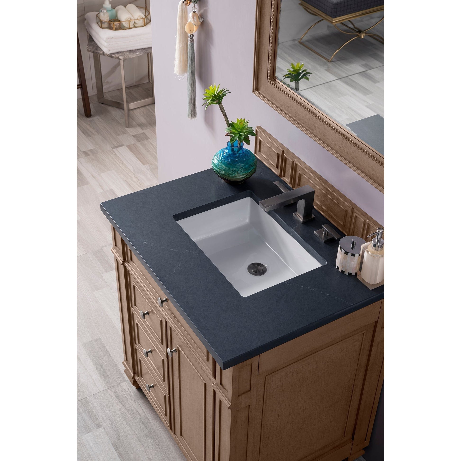 James Martin Vanities Bristol 30" Whitewashed Walnut Single Vanity With 3cm Charcoal Soapstone Quartz Top