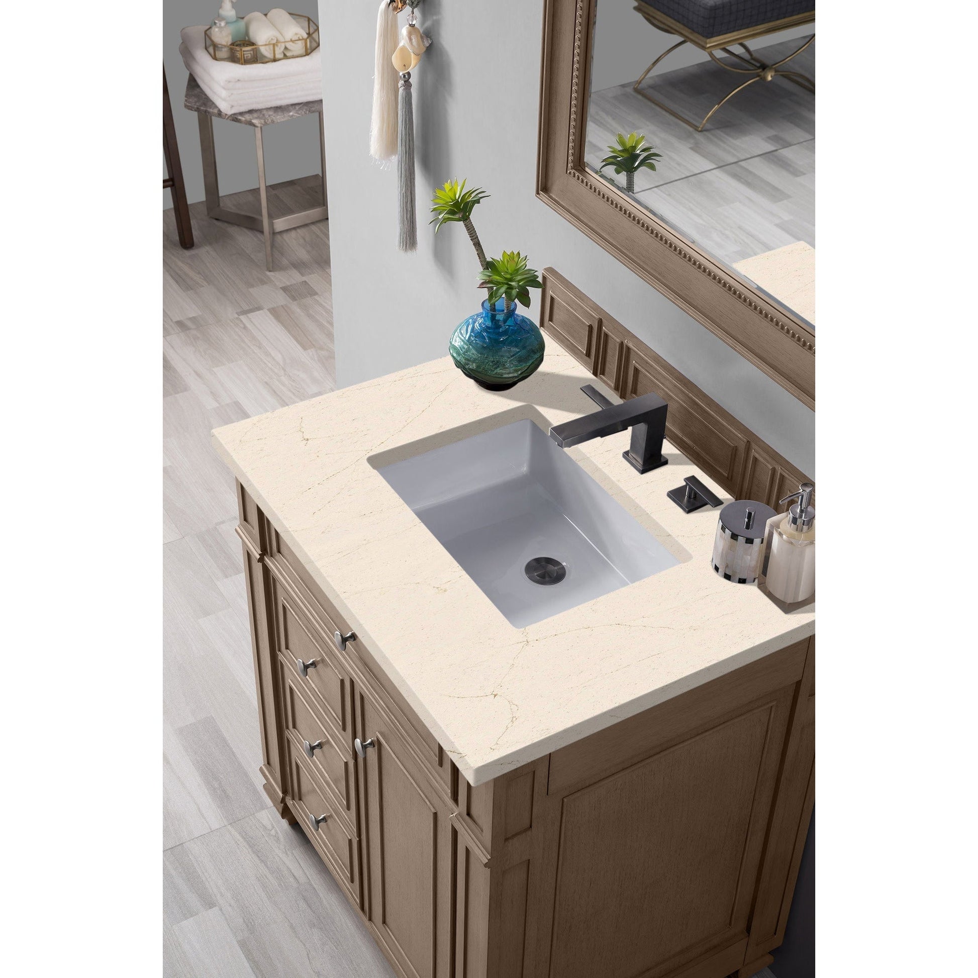 James Martin Vanities Bristol 30" Whitewashed Walnut Single Vanity With 3cm Eternal Marfil Quartz Top