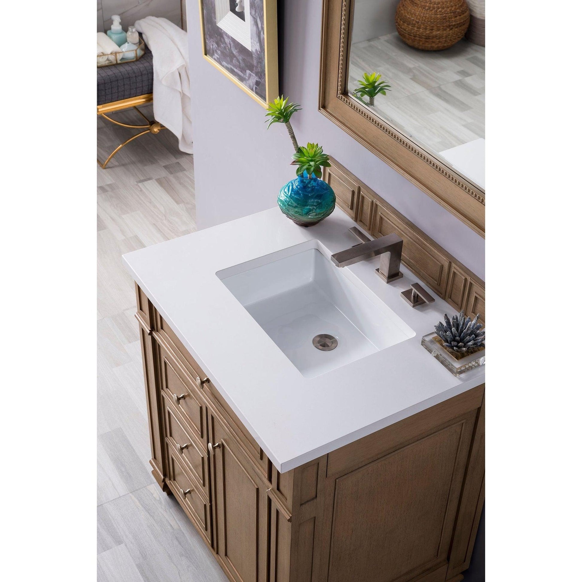 James Martin Vanities Bristol 30" Whitewashed Walnut Single Vanity With 3cm White Zeus Quartz Top