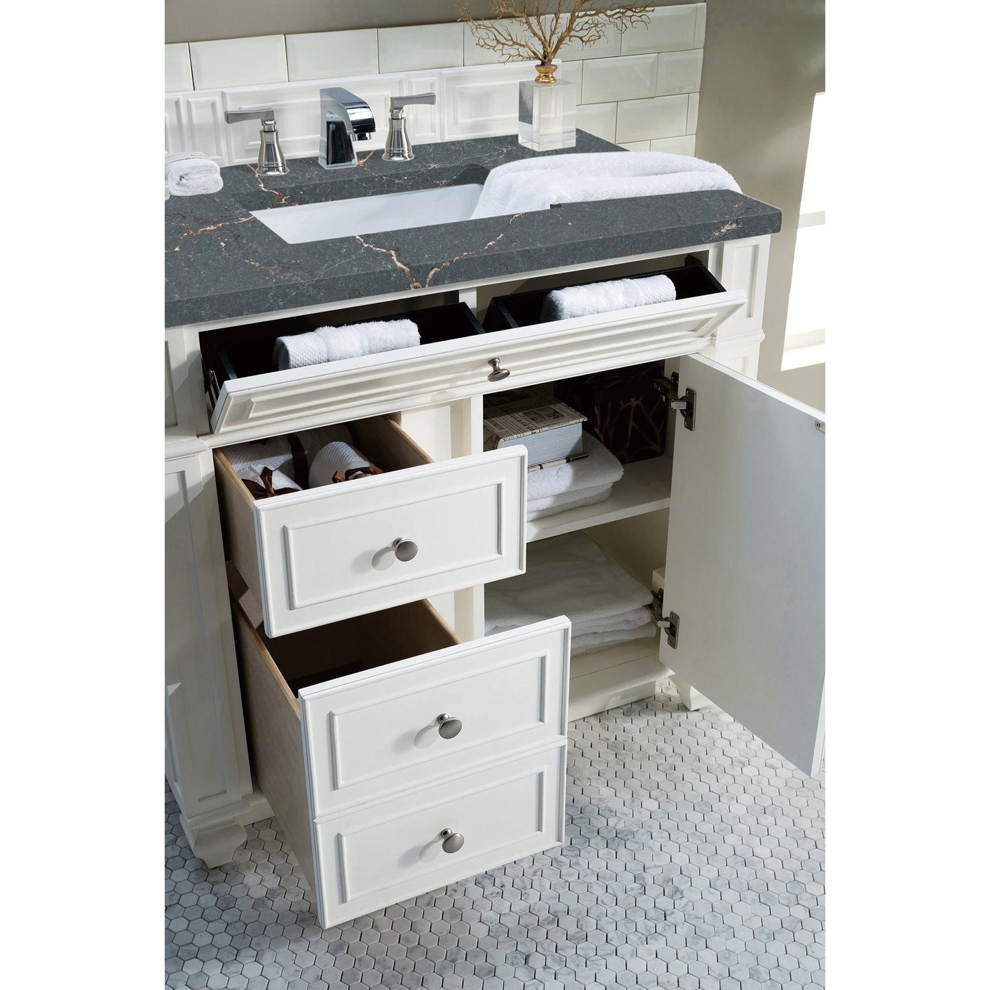 James Martin Vanities Bristol 36" Bright White Single Vanity With 3 cm Parisien Bleu Quartz Top