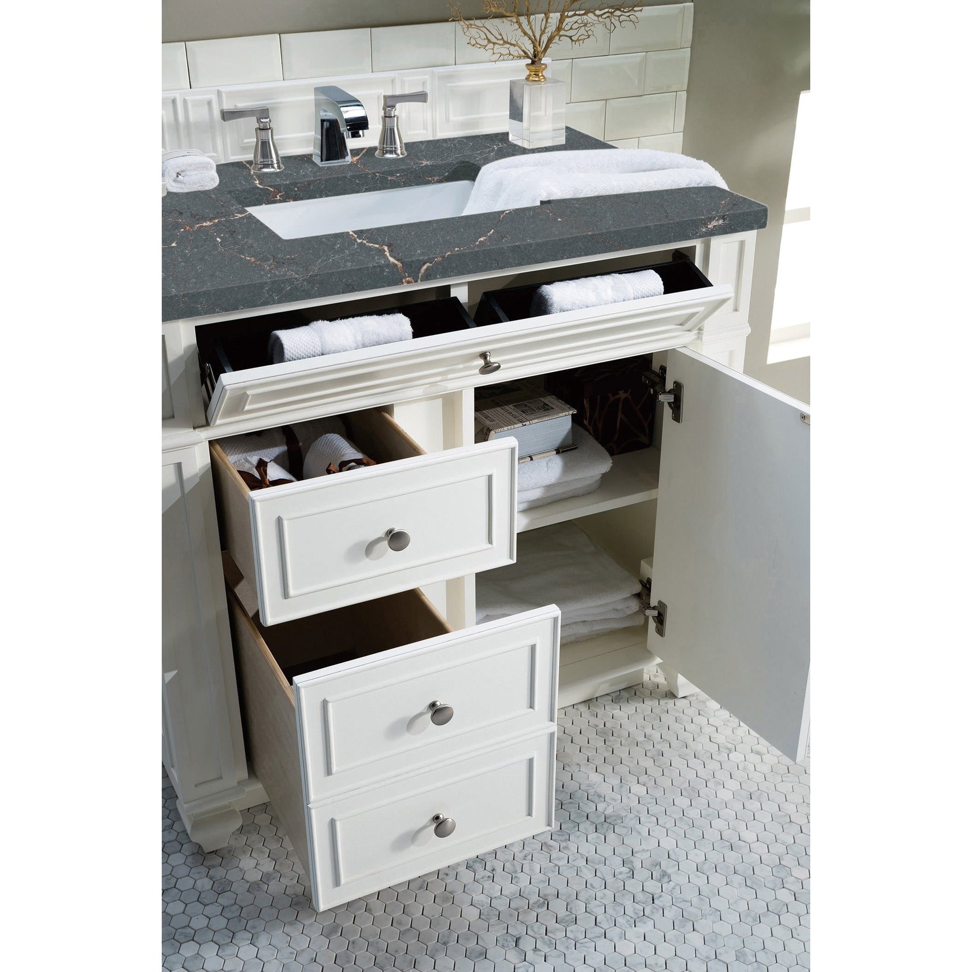 James Martin Vanities Bristol 36" Bright White Single Vanity With 3 cm Parisien Bleu Quartz Top