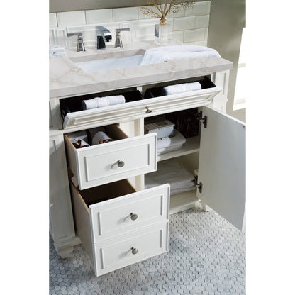 James Martin Vanities Bristol 36" Bright White Single Vanity With 3 cm Victorian Silver Quartz Top