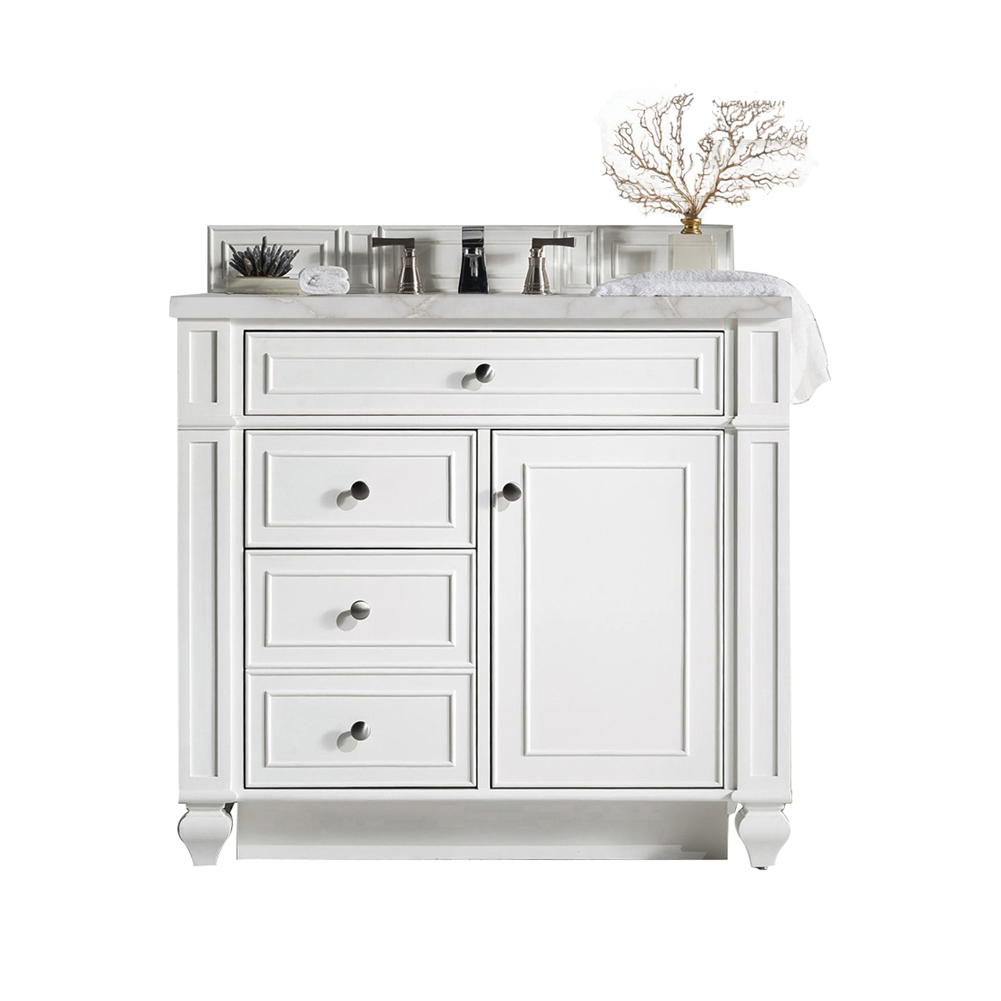 James Martin Vanities Bristol 36" Bright White Single Vanity With 3 cm Victorian Silver Quartz Top