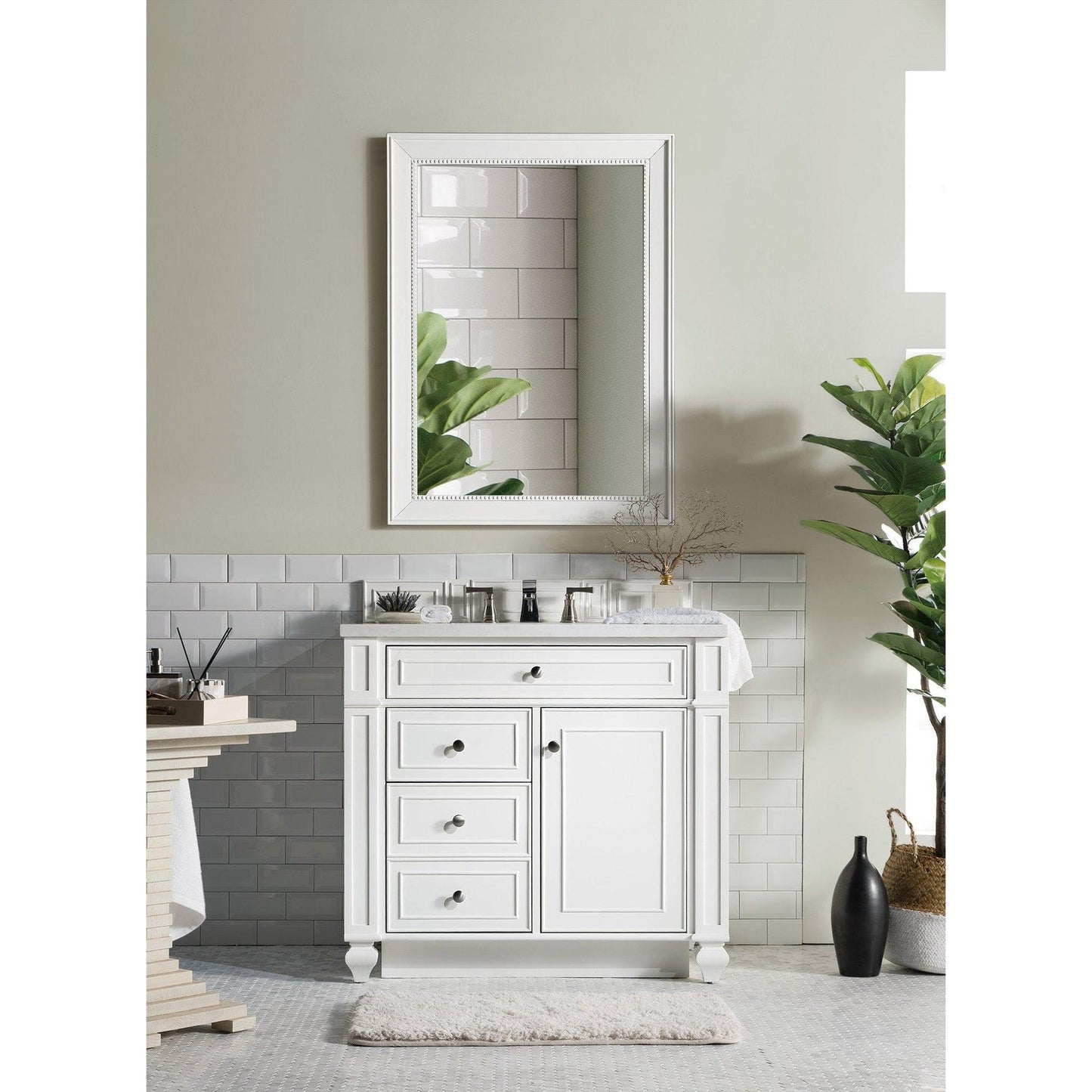 James Martin Vanities Bristol 36" Bright White Single Vanity With 3cm Arctic Fall Solid Surface Top