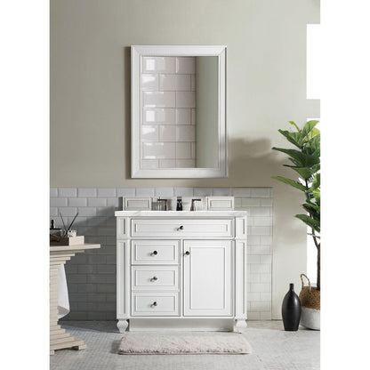 James Martin Vanities Bristol 36" Bright White Single Vanity With 3cm Arctic Fall Solid Surface Top